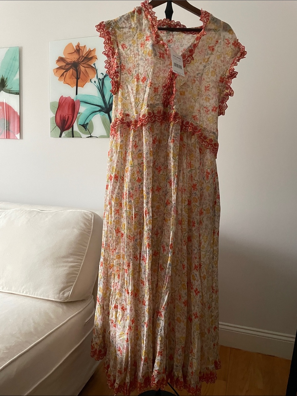 Free People Confetti Combo Floral cotton Dress in Cream and Coral